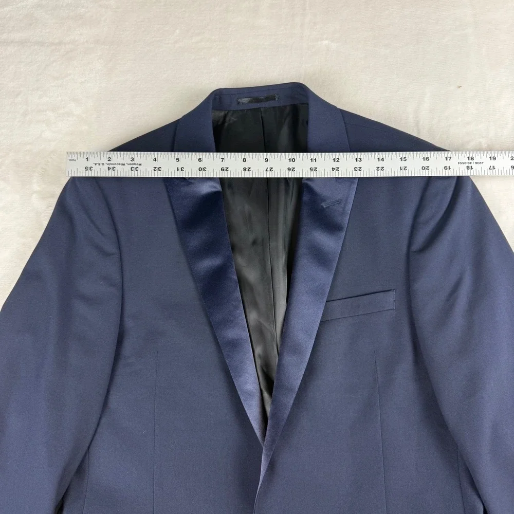 ASOS Tuxedo Blazer Mens 40 Navy Blue Satin Peak Lapel Formal Jacket Prom Wedding
